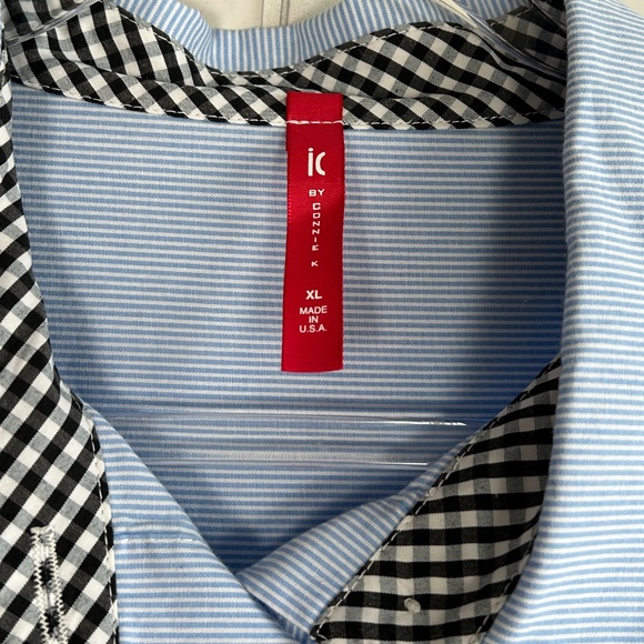 IC Connie K size XL button front blouse blue pinstripe ballon ruffle sleeve boho - Picture 10 of 11